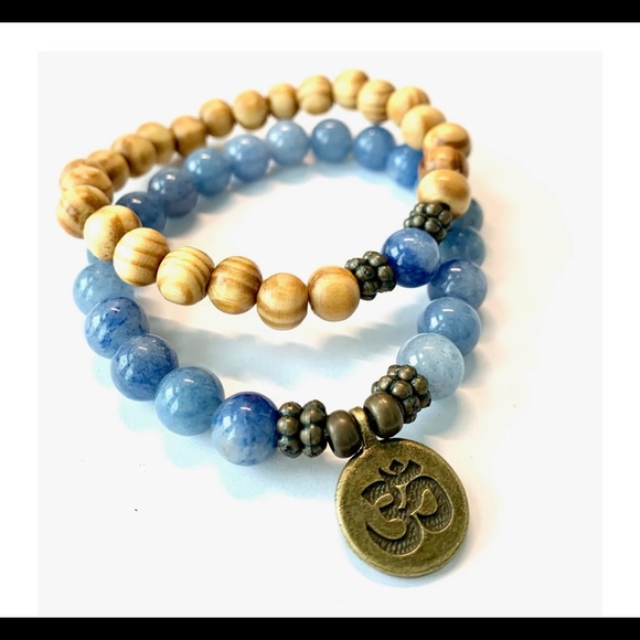 Blue Aventurine and Bamboo wood Reiki Bracelet Set - Picture 2 of 3